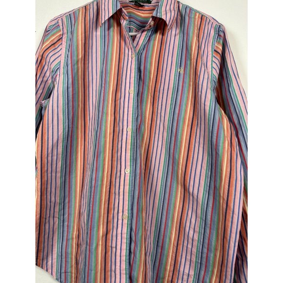 Lauren Ralph Lauren Large Button Shirt Womens Colorful Striped Long Sleeve Cotto - Picture 7 of 10
